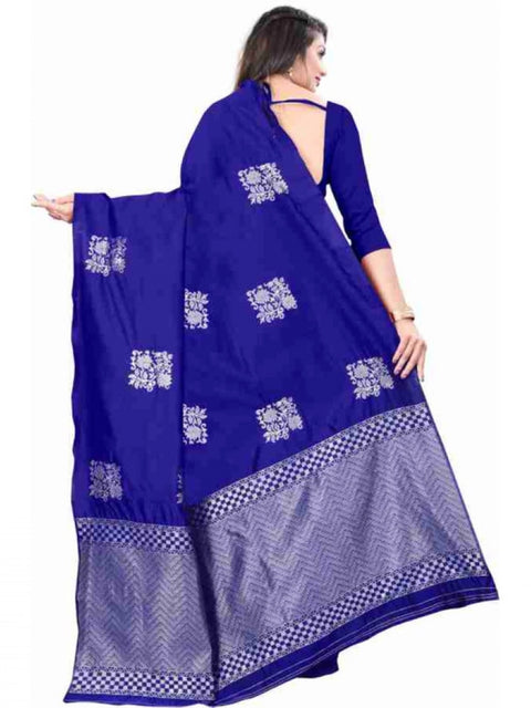 Women's Soft Lichi Silk Printed Saree With Unstitched Blouse 5.5Mtr (Royal-Blue)