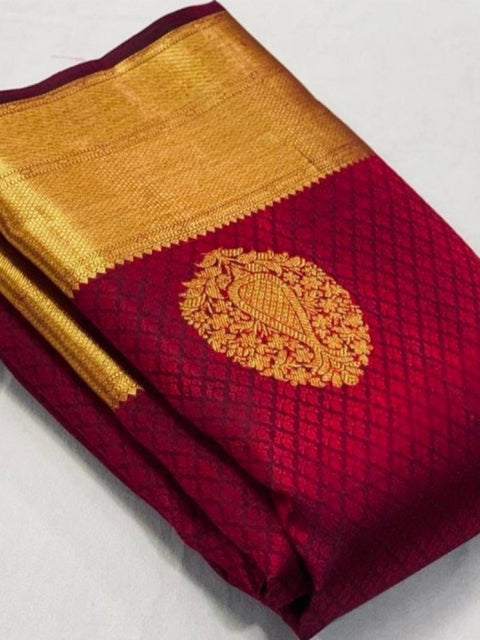 Women's Soft Lichi Silk Printed Saree With Unstitched Blouse 5.5Mtr (Maroon)
