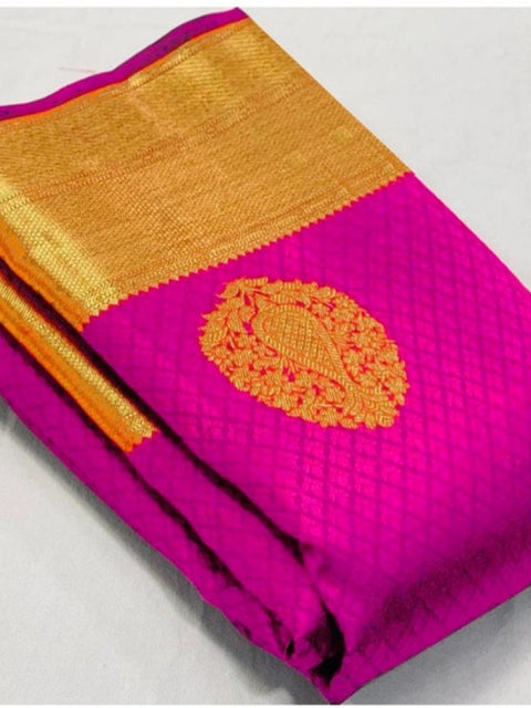 Women's Soft Lichi Silk Printed Saree With Unstitched Blouse 5.5Mtr (Pink)
