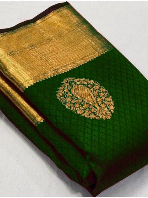 Women's Soft Lichi Silk Printed Saree With Unstitched Blouse 5.5Mtr (Green)