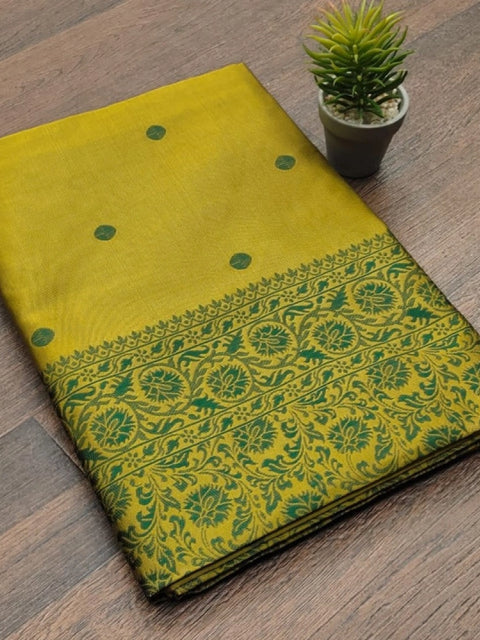 Women's Soft Lichi Silk Printed Saree With Unstitched Blouse 5.5Mtr (Green)
