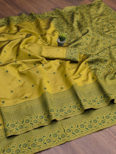 Women's Soft Lichi Silk Printed Saree With Unstitched Blouse 5.5Mtr (Green)