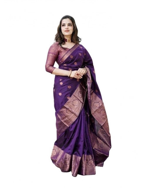 Women's Soft Lichi Silk Printed Saree With Unstitched Blouse 5.5Mtr (Blue)