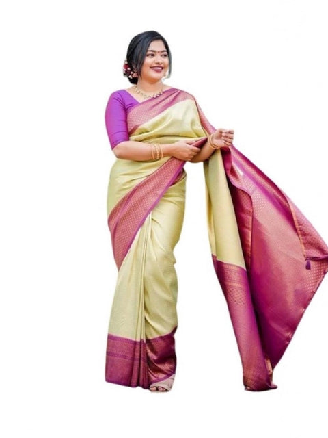 Women's Soft Lichi Silk Printed Saree With Unstitched Blouse 5.5Mtr (Light-Green)