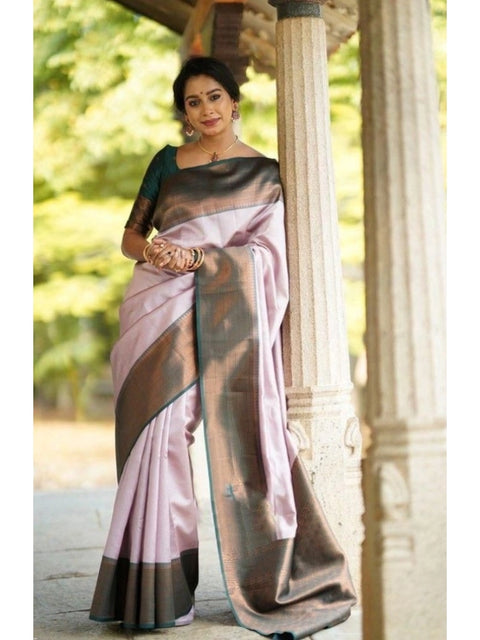 Women's Soft Lichi Silk Printed Saree With Unstitched Blouse 5.5Mtr (Light-Pink)