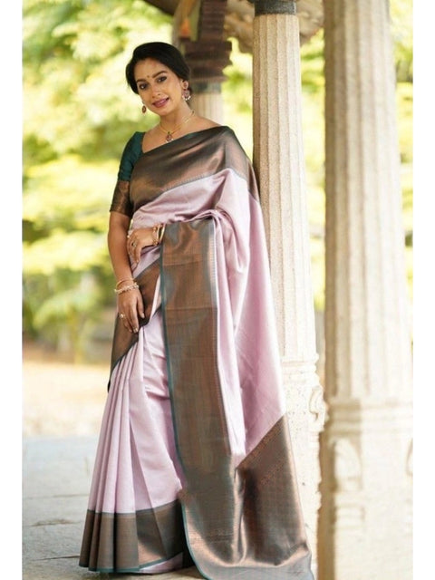 Women's Soft Lichi Silk Printed Saree With Unstitched Blouse 5.5Mtr (Light-Pink)