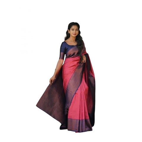 Generic Women's Soft Lichi Silk Printed Saree With Unstitched Blouse 5.5Mtr (Red)