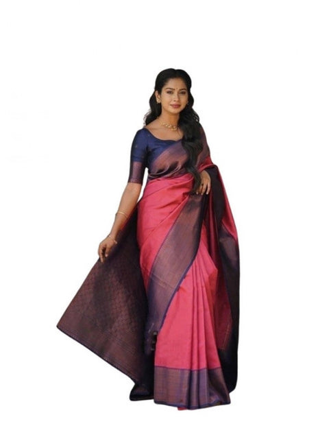 Women's Soft Lichi Silk Printed Saree With Unstitched Blouse 5.5Mtr (Red)