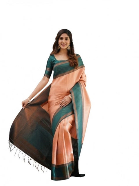 Women's Soft Lichi Silk Printed Saree With Unstitched Blouse 5.5Mtr (Orange)