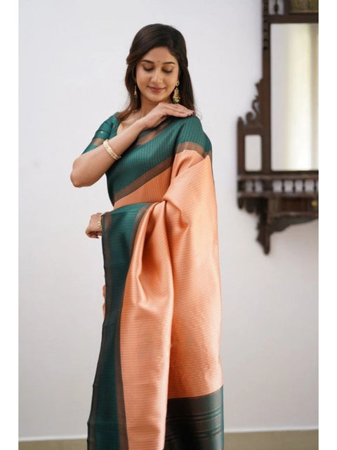 Women's Soft Lichi Silk Printed Saree With Unstitched Blouse 5.5Mtr (Orange)