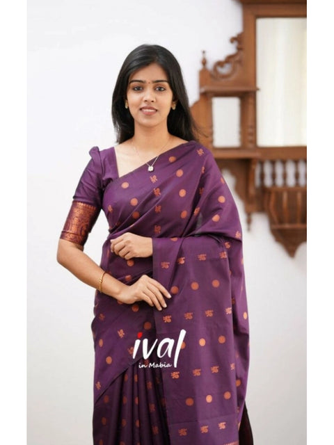 Women's Soft Lichi Silk Printed Saree With Unstitched Blouse 5.5Mtr (Purple)