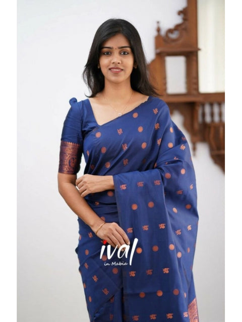 Women's Soft Lichi Silk Printed Saree With Unstitched Blouse 5.5Mtr (Blue)
