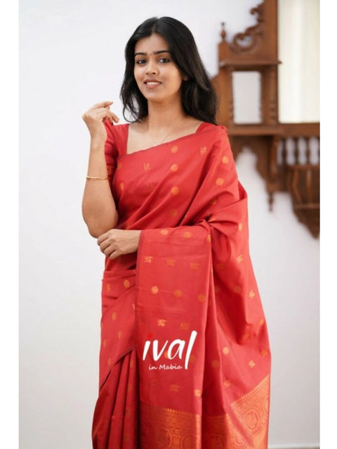 Women's Soft Lichi Silk Printed Saree With Unstitched Blouse 5.5Mtr (Red)