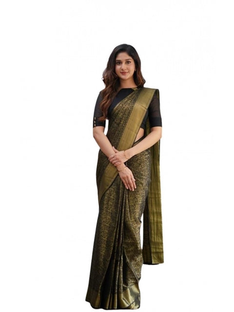 Women's Soft Lichi Silk Printed Saree With Unstitched Blouse 5.5Mtr (Green)