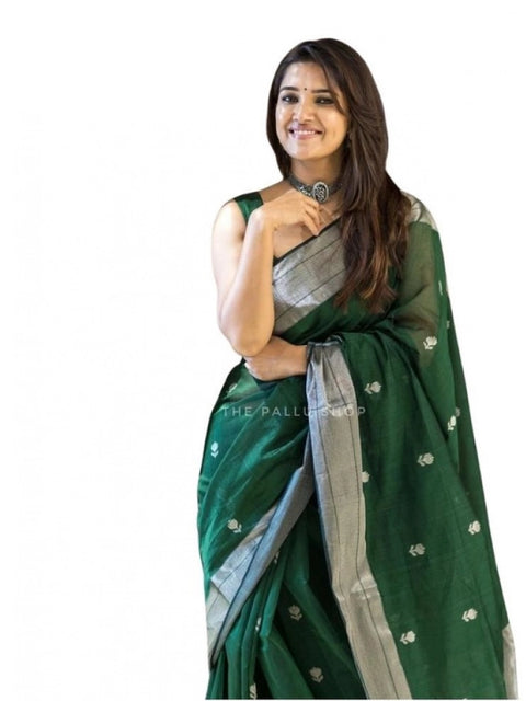 Women's Soft Lichi Silk Printed Saree With Unstitched Blouse 5.5Mtr (Green)
