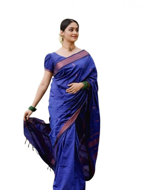 Women's Soft Lichi Silk Printed Saree With Unstitched Blouse 5.5Mtr (Blue)