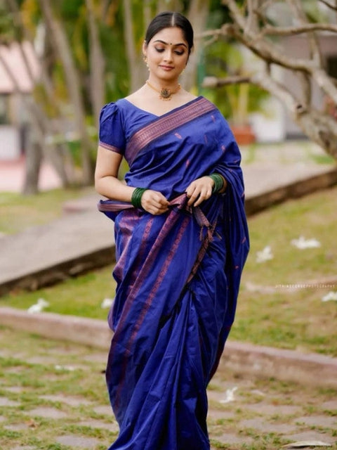 Women's Soft Lichi Silk Printed Saree With Unstitched Blouse 5.5Mtr (Blue)
