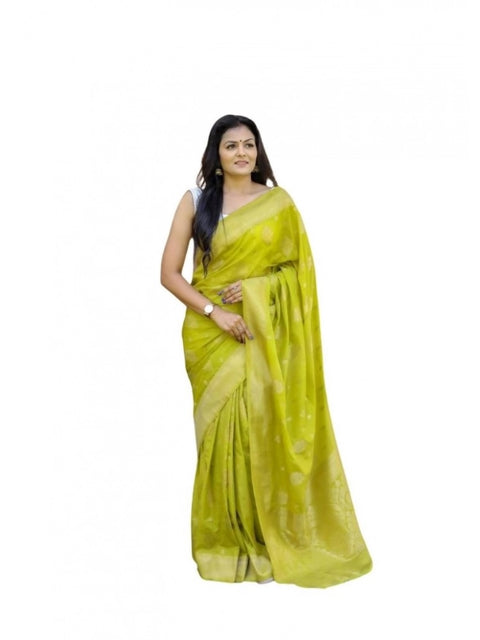 Women's Soft Lichi Silk Printed Saree With Unstitched Blouse 5.5Mtr (Green)