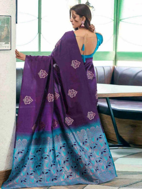 Women's Soft Lichi Silk Printed Saree With Unstitched Blouse 5.5Mtr (Blue)