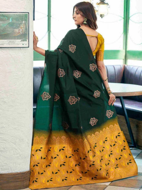 Women's Soft Lichi Silk Printed Saree With Unstitched Blouse 5.5Mtr (Green)