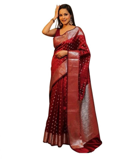 Women's Soft Lichi Silk Printed Saree With Unstitched Blouse 5.5Mtr (Maroon)