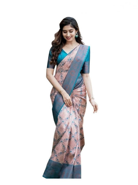 Women's Soft Lichi Silk Printed Saree With Unstitched Blouse 5.5Mtr (Multicolor)