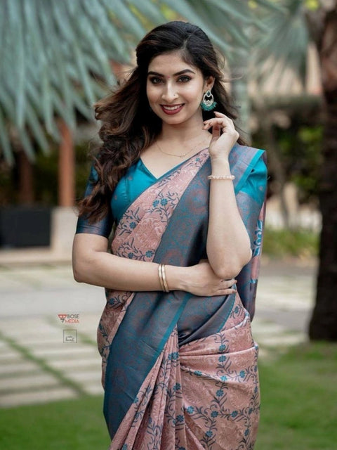 Women's Soft Lichi Silk Printed Saree With Unstitched Blouse 5.5Mtr (Multicolor)