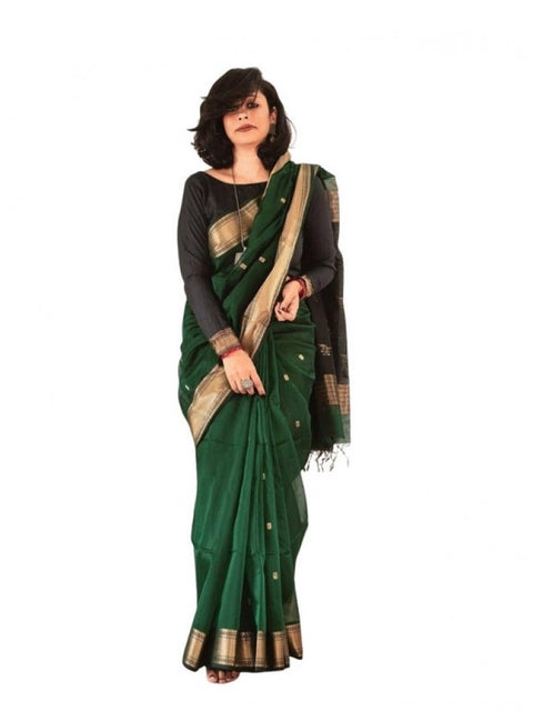 Women's Soft Lichi Silk Printed Saree With Unstitched Blouse 5.5Mtr (Green)