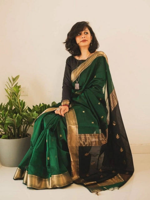Women's Soft Lichi Silk Printed Saree With Unstitched Blouse 5.5Mtr (Green)