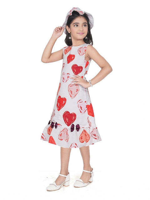 Generic Girl's Popcorn Printed Sleeve Less Round Neck Dress (Red)