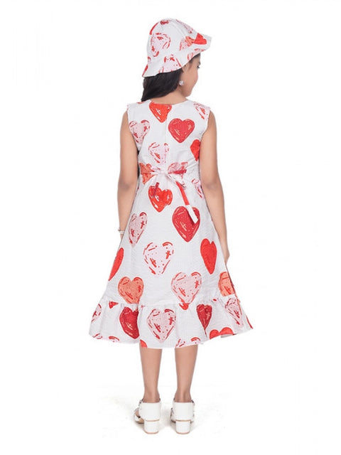 Generic Girl's Popcorn Printed Sleeve Less Round Neck Dress (Red)