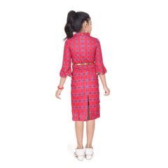Generic Girl's Knitted Printed 3/4 th Sleeve Close Neck Dress (Pink)
