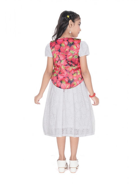 Generic Girl's Heavy Chicken Printed Short Sleeve Round Neck Dress (White)