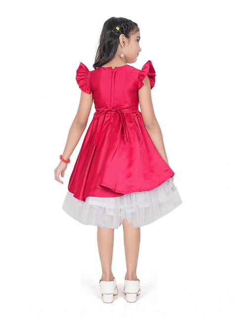 Generic Girl's Satin Soild Short Sleeve V Neck Dress (Pink)