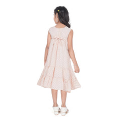 Generic Girl's Slub Printed Sleeve Less Round Neck Dress (Brown)