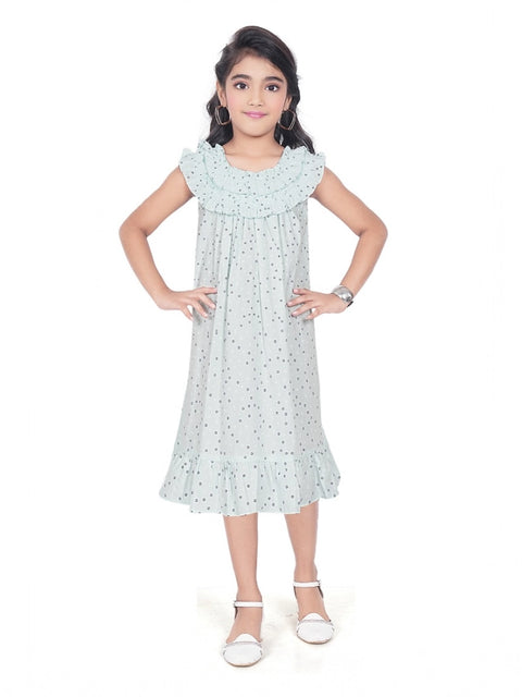 Generic Girl's Heavy Pc Printed Sleeve Less Round Neck Dress (Light Blue)