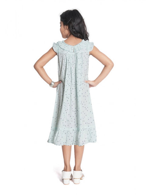 Generic Girl's Heavy Pc Printed Sleeve Less Round Neck Dress (Light Blue)