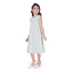 Generic Girl's Heavy Pc Printed Sleeve Less Round Neck Dress (Light Blue)