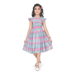 Generic Girl's Lycra Printed Sleeve Less Round Neck Dress (Multicolor)