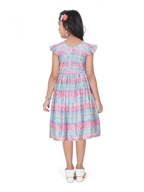 Generic Girl's Lycra Printed Sleeve Less Round Neck Dress (Multicolor)
