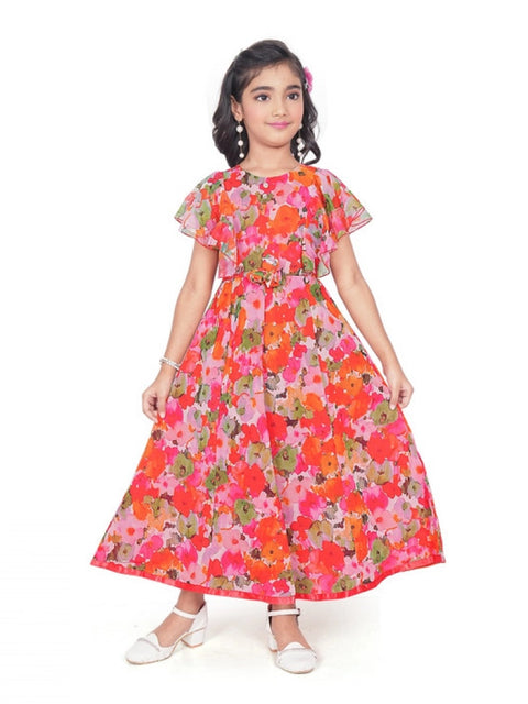 Generic Girl's Shiffon Printed Short Sleeve Round Neck Dress (Multicolor)