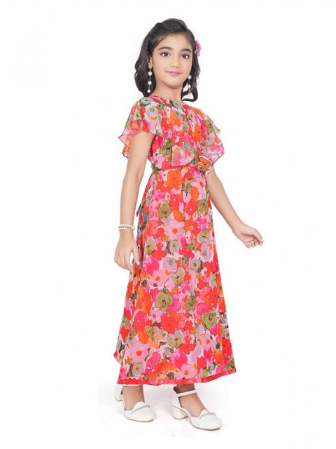 Generic Girl's Shiffon Printed Short Sleeve Round Neck Dress (Multicolor)