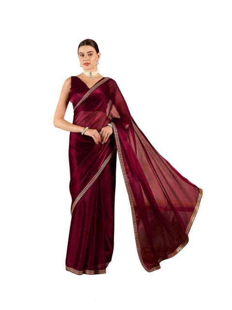 Women's Jimmy Choo solid Saree With Unstitched Blouse 5.5Mtr (Wine )