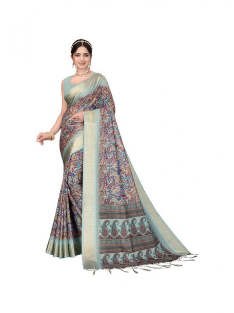 Women's Cotton Silk  Printed Saree With Unstitched Blouse 5.5Mtr (Multicolor)