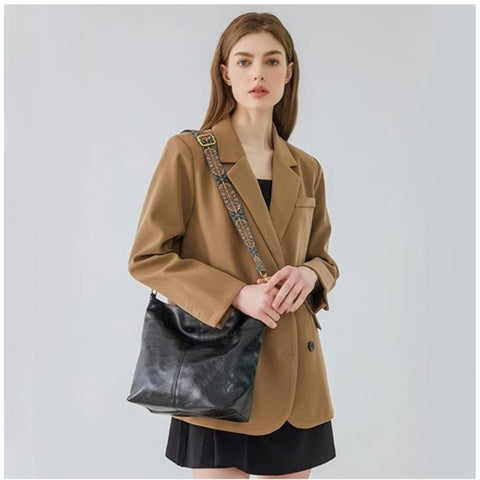 Women's PU Leather Zipper Handbag (Black)