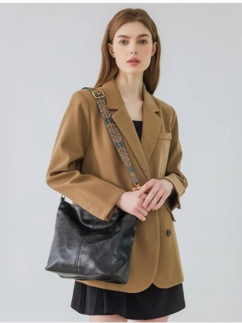Women's PU Leather Zipper Handbag (Black)