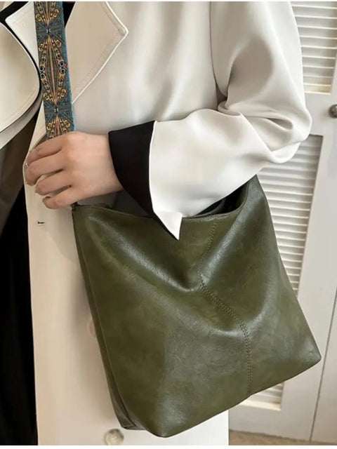 Women's PU Leather Zipper Handbag (Green)
