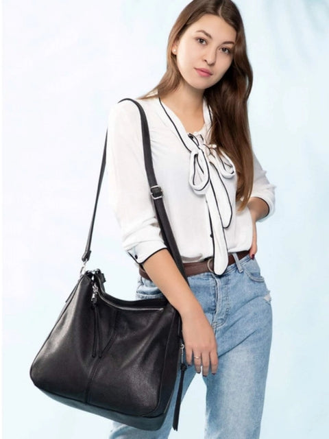 Generic Women's PU Leather Zipper Handbag (Black)