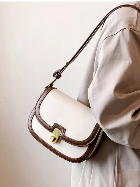 Women's PU Leather Zipper Sling Bag (Beige)