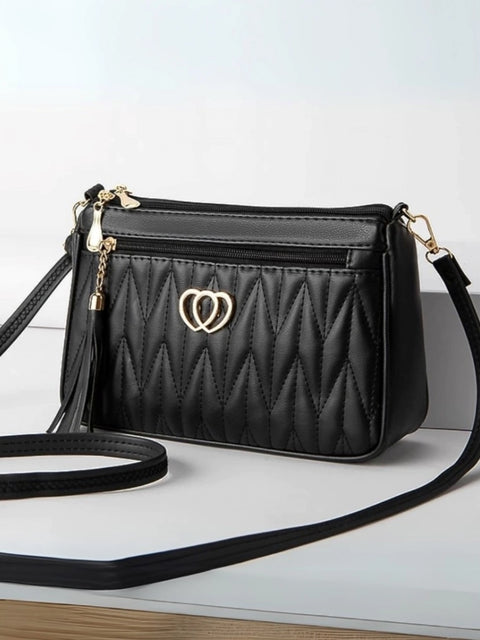 Generic Women's PU Leather Zipper Sling Bag (Black)